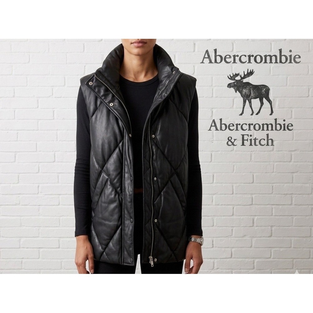 Abercrombie & Fitch 🖤Black Vegan Water Resist Leather Puffer Jacket NWT Lg$110